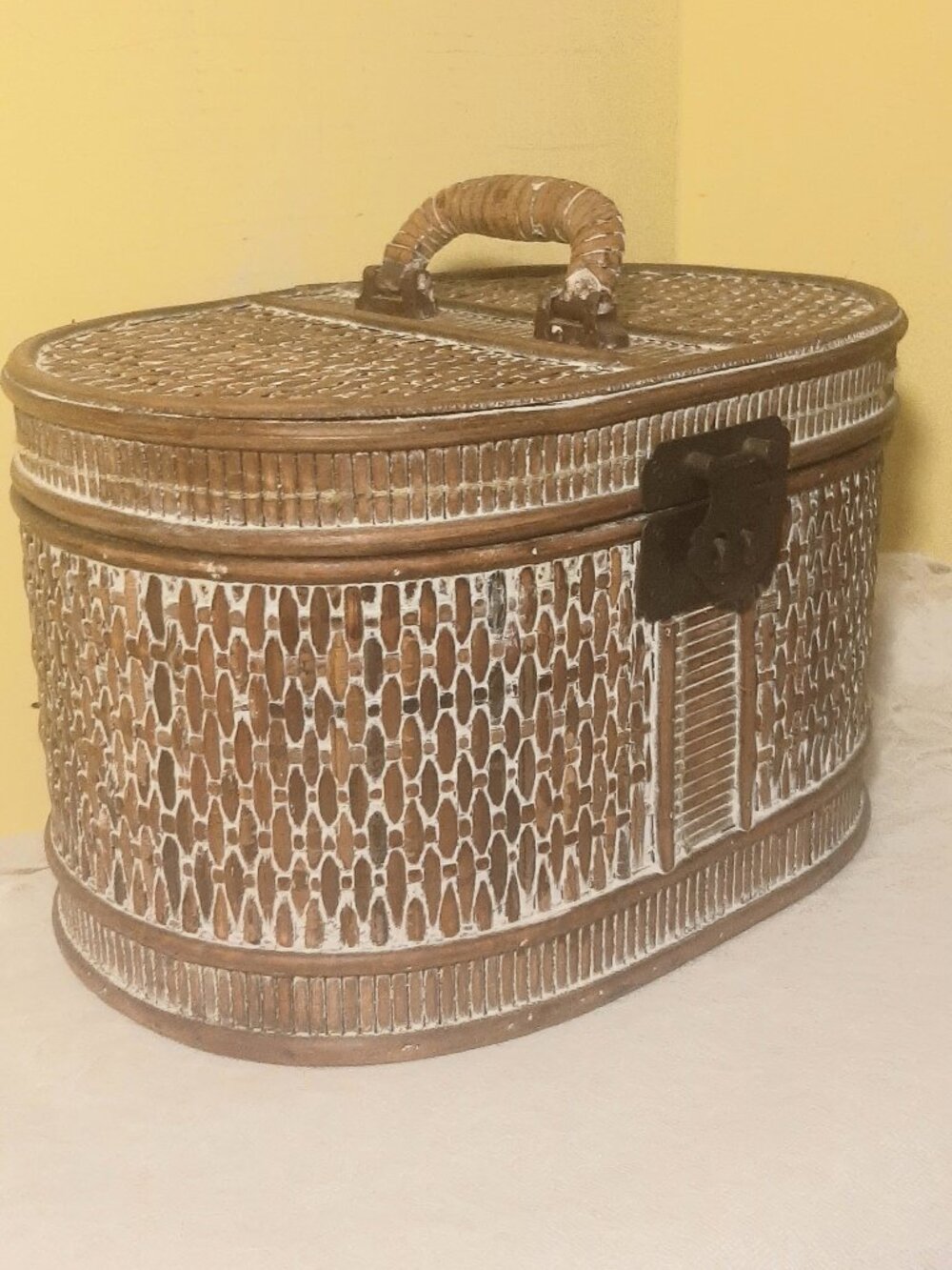 Decorative Storage Box. Woven Rattan and wood.